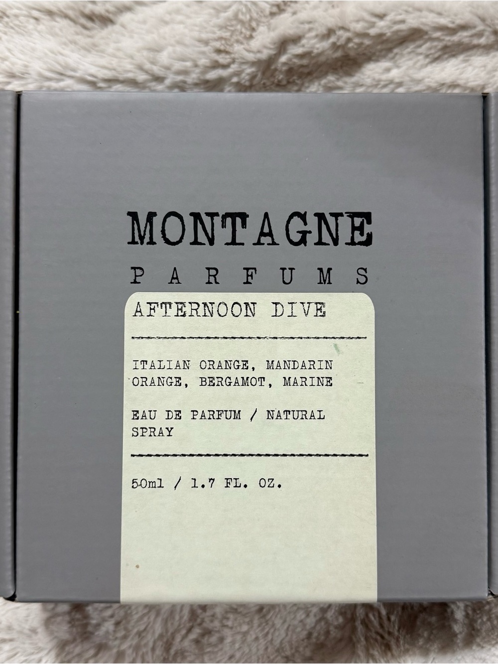 Montagne Parfums 'Afternoon Dive' Eau de Parfum - Gray Bottle Box, Cream Label